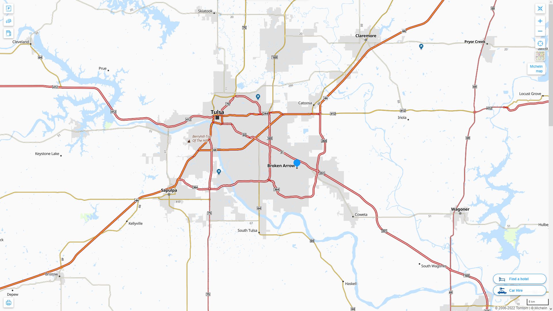 Broken Arrow Oklahoma Highway and Road Map